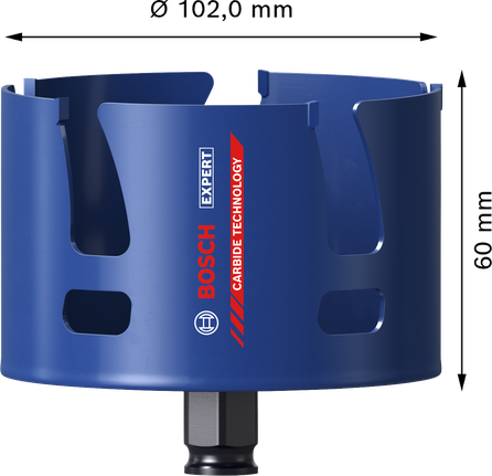 „Bosch EXPERT“ statybinių medžiagų 102 mm skylių pjūklas.